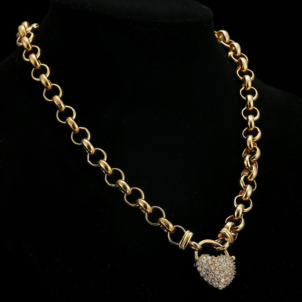 18ct Heavy Yellow Gold Plated Belcher Chain Necklace Featuring a Simulated Diamond Locket - USA Made-3